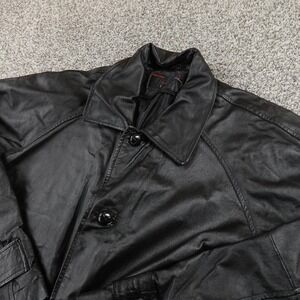Phase Two Jacket Mens L Black Leather Button Overcoat Coat Moto Biker Motorcycle